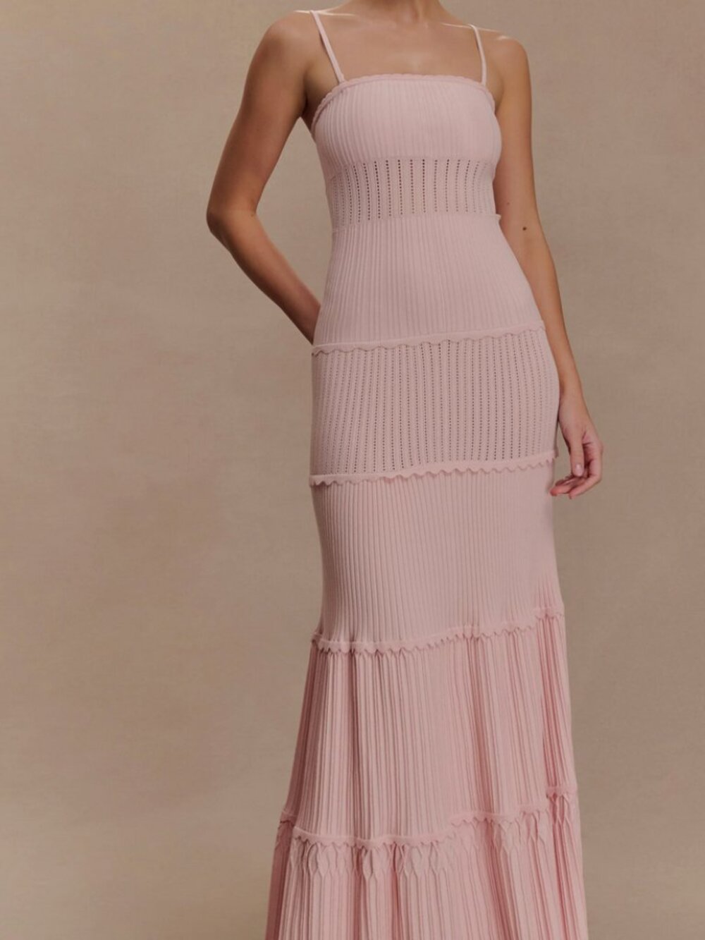Pointelle Knit Maxi Dress - Baby Pink- Meshki